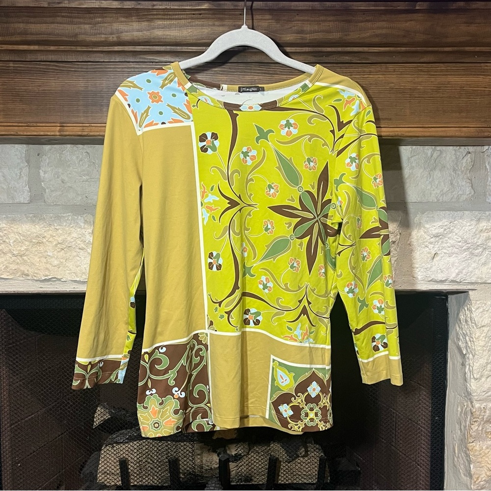 Floral Print J. McLaughlin Catalina Cloth Blouse Size Large